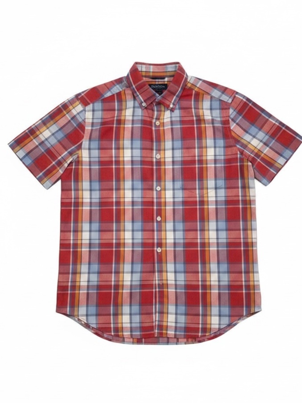 Nautica Short Sleeve Plaid Button-Down Shirt - Red Blue Yellow